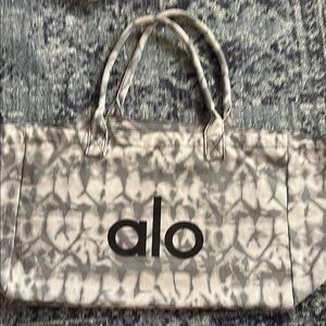 ALO Yoga Gray and Black Tote Bag with Monogram Design